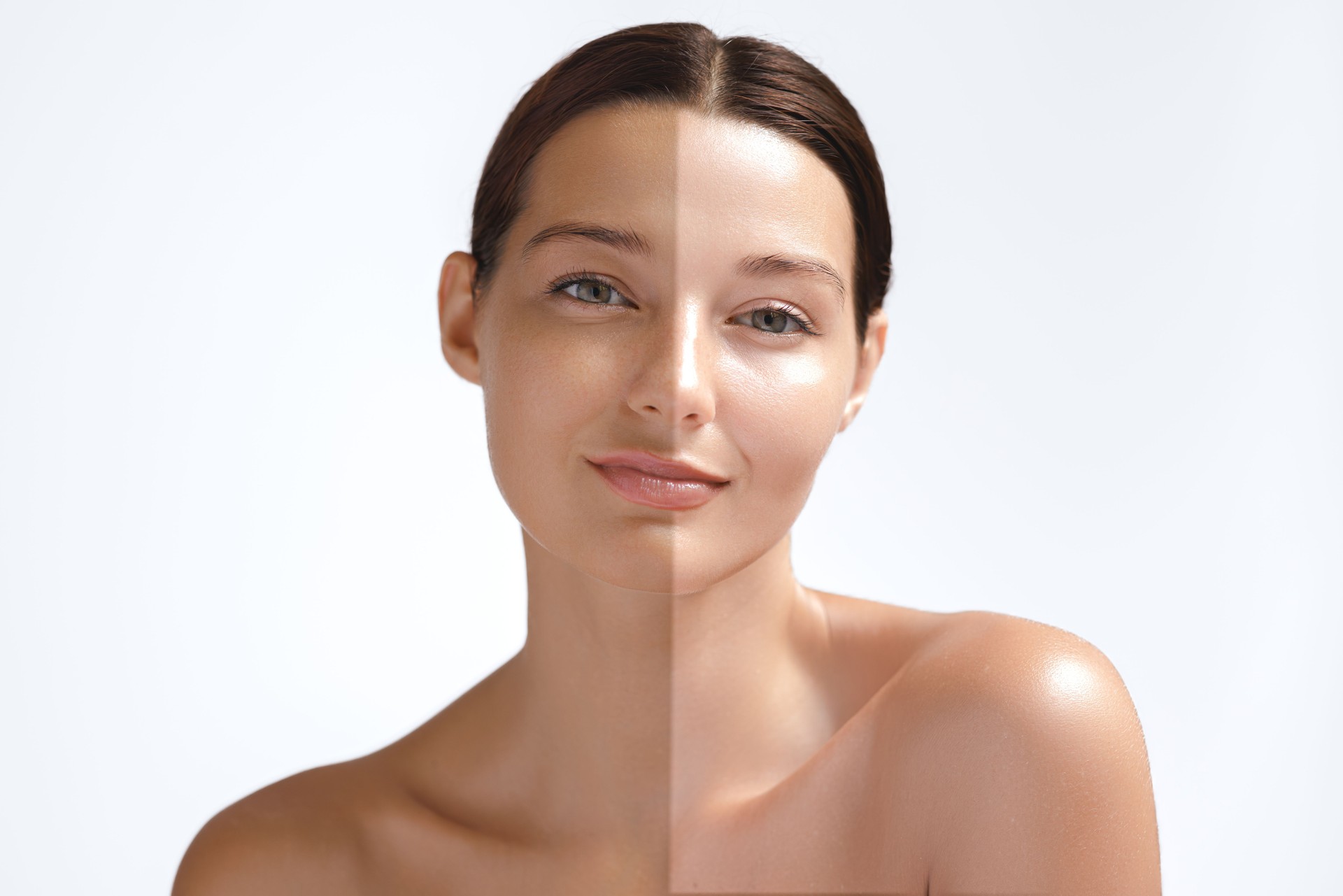 Skin Whitening or Solarium Tanning Conceptual Portrait Photo of Asian Beauty Woman